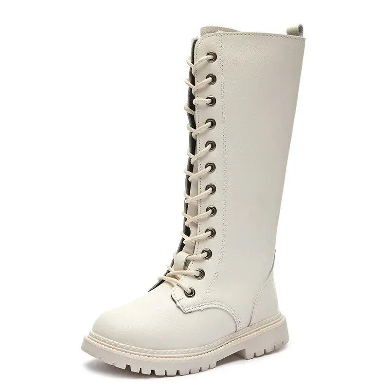 Bottes Hautes Fille Hiver Style Moto – Cuissardes Semelle Souple Plateforme Princesse Enfant