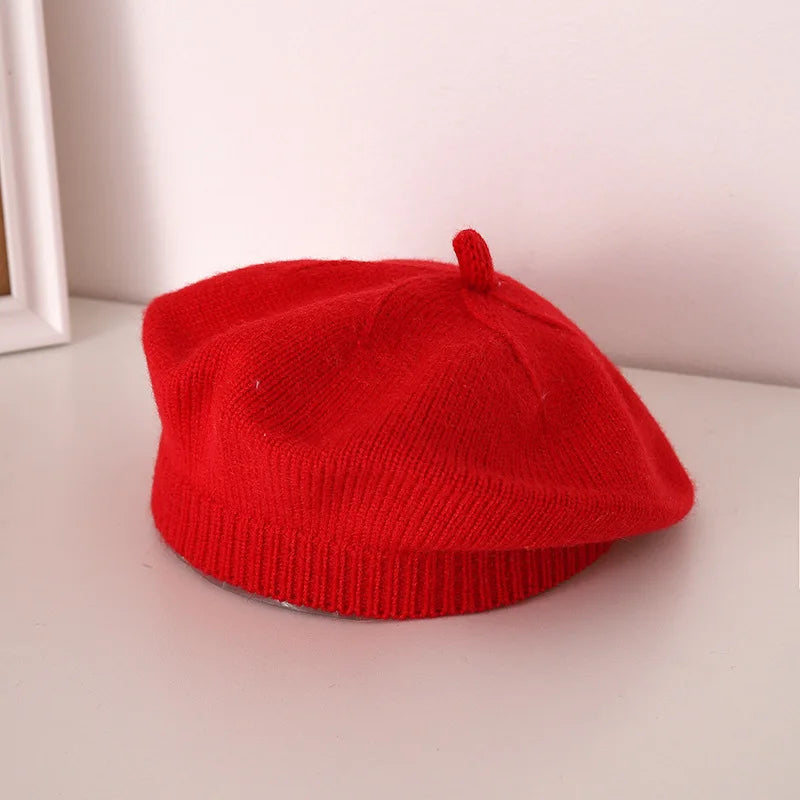 Béret Tricoté Enfant Couleur Unie – Bonnet Peintre Chaud Automne Hiver Fille Garçon Tendance