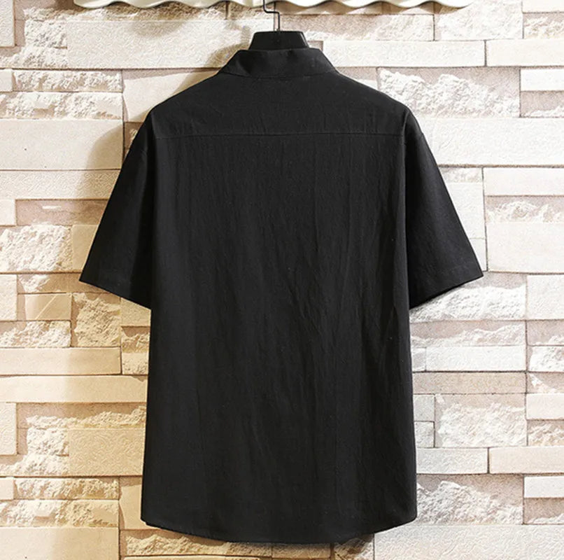 Chemise Style Chinois Homme Tang Suit Lin 2023 – Kung Fu Hanfu Manches 3/4 Grande Taille 4XL 5XL