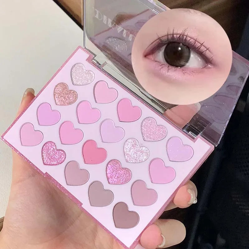 Palette Fard à Paupières 20 Couleurs Forme Cœur Sweet Pink – Perle Glitter Violet & Rose | Blush Illuminateur Coréen