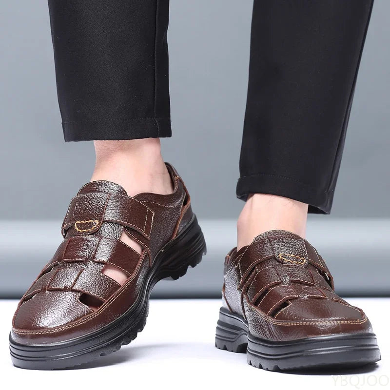 Sandales Cuir Véritable Homme Hollow Respirant 2025 – Casual Confortables Été