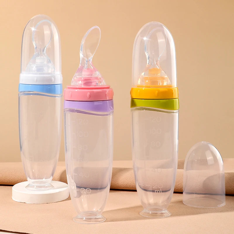Silikon-Quetschflasche für Babys, 120 ml – Püree-, Obstbrei- und Breispender mit abnehmbarem Löffel