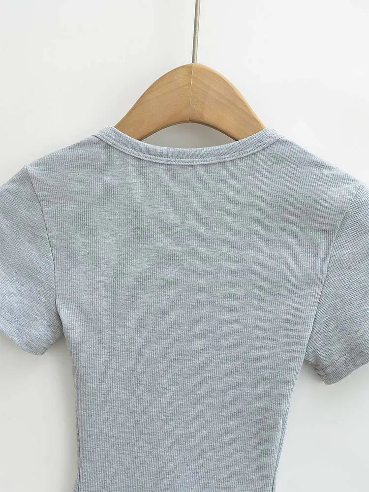 Crop Top Femme Col Carré Slim Stretch Manches Courtes Sexy – T-Shirt Court Élastique Casual Été | Mode