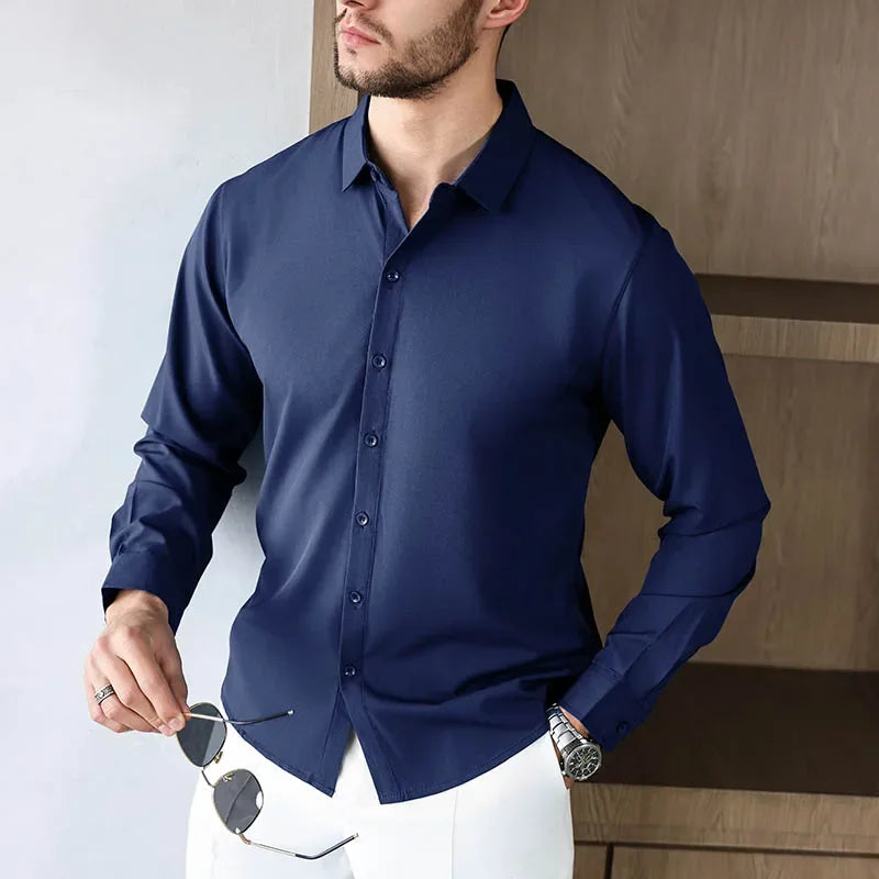 Herren Business Casual Hemd Langarm Einfarbig Bügelleicht – Bequem Ganzjährig Vielseitig | Elegante Herrenmode