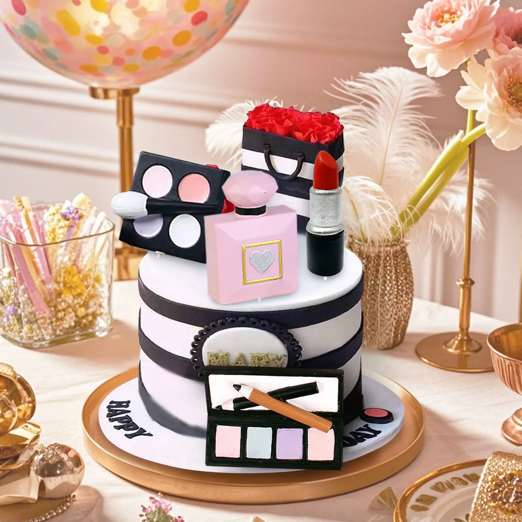 Set Maquillage Gateau 4 Pcs Filles – Rouge à Lèvres, Fard, Parfum & Poudre | Cadeau Anniversaire & Bal de Promo