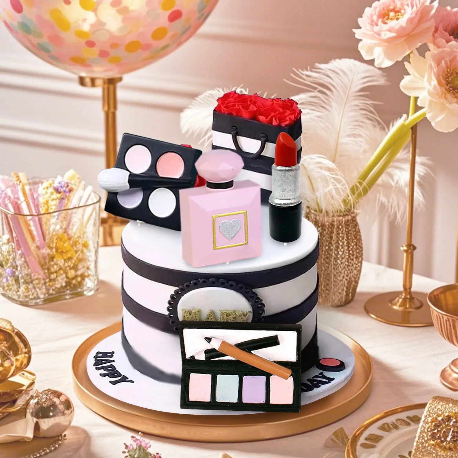Set Maquillage Gateau 4 Pcs Filles – Rouge à Lèvres, Fard, Parfum & Poudre | Cadeau Anniversaire & Bal de Promo