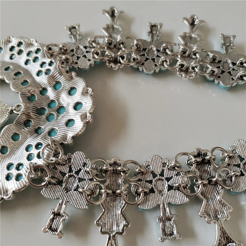 Parure Collier & Boucles Boho Ethnique Turquoise Résine – Pendentif Statement Baroque Retro | Style Indien Vintage | Bijou Femme Tendance 2026