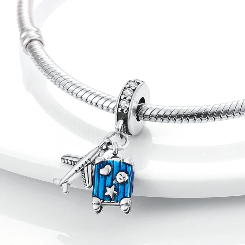 Charm Perle Argent 925 DIY — Avion Tour Appareil Photo Bracelet Collier Femme