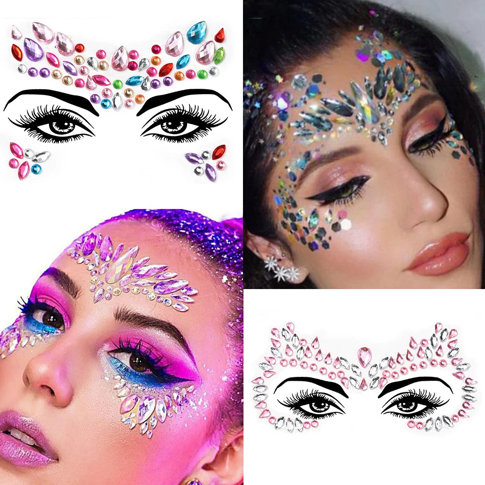 Stickers Strass Visage – Tatouages Temporaires Glitter Diamant | Fête & Maquillage