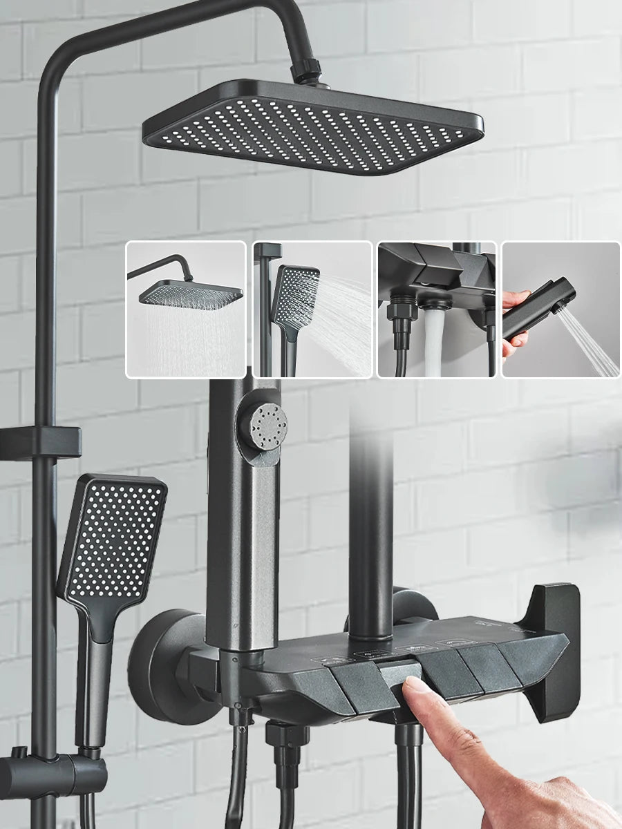Ensemble Douche Blanc 4 Voies Style Piano – Pluie, Affichage Digital Optionnel & Bidet | Système Douche Complet