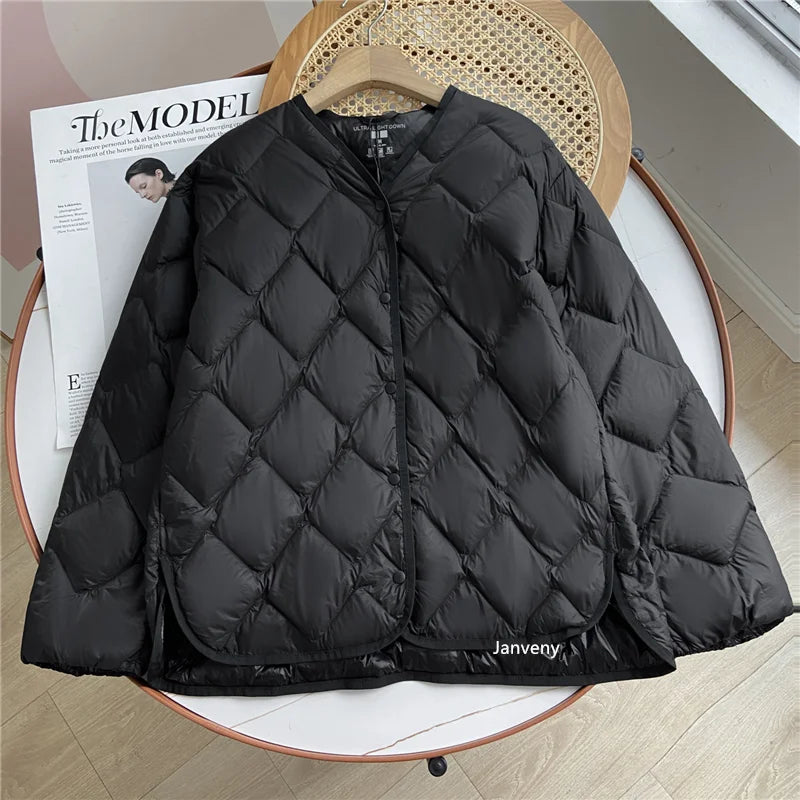 Ultraleichte Kragenlose Daunenjacke 90% Entendaunen Damen - Freizeit-Mantel Herbst Winter | Janveny