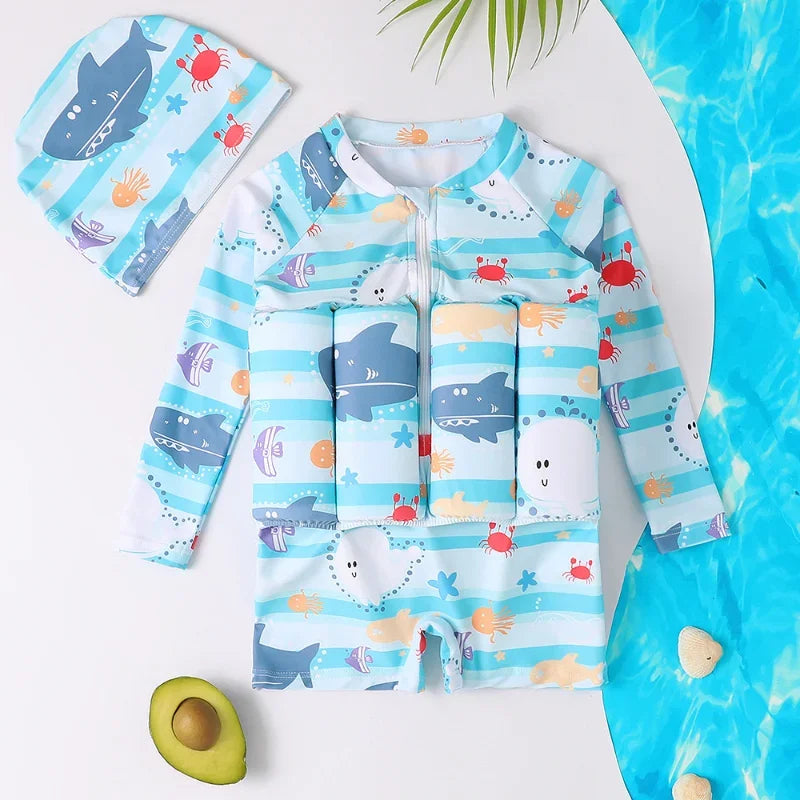 Maillot de Bain Flottant Enfant 1 Pièce – Combinaison Natation Cartoon Garçon Fille