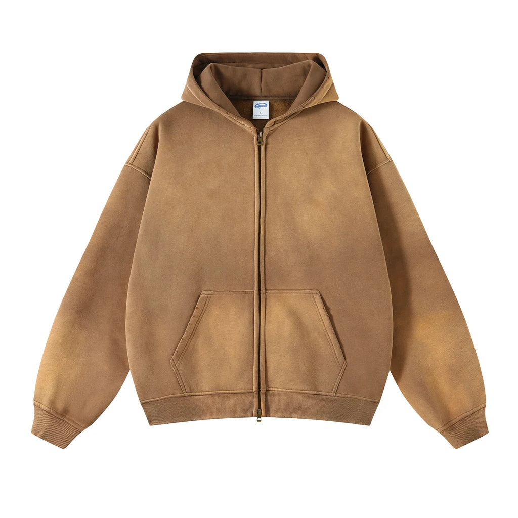 Hoodie Homme Oversize Zip Tie Dye Dégradé – Sweat Cardigan Peluche Loose Grande Taille Hiver | Mode Homme Premium