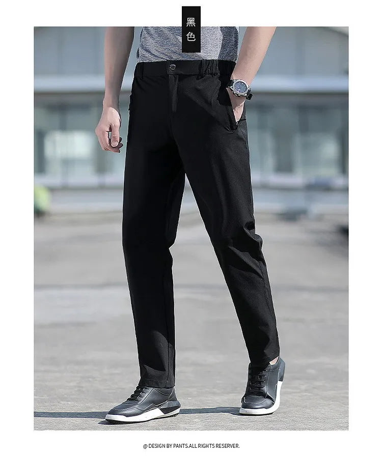 Pantalon Homme Grande Taille Soie de Glace Stretch Respirant Jambe Droite Séchage Rapide Élastique Été Confortable Léger Noir Jusqu'à 6XL – Pantalon Premium Grande Taille Soie de Glace Stretch Été | Mode Homme Grande Taille Premium