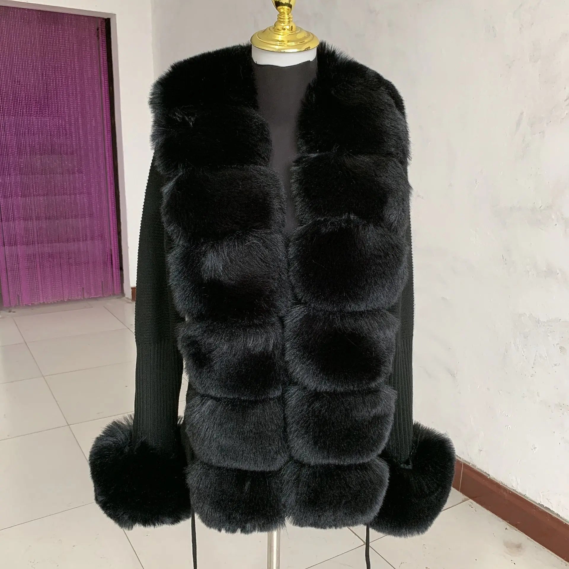 Damen Cardigan Strick Kragen Kunstpelz Fuchs Elegant – Chic & Luxuriöser Pullover Mantel | Frühling Herbst