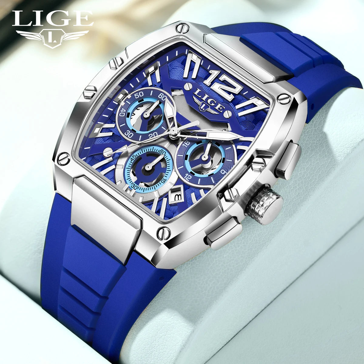 Montre Homme LIGE Sport Quartz Silicone Squelette Lumineux Calendrier – Étanche Outdoor Fashion