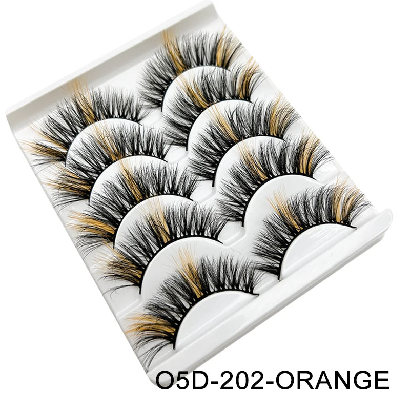 Faux Cils 3D Mink Colorés – Lot 5 Paires Fluffy | Rose, Bleu, Rouge | Maquillage Festif