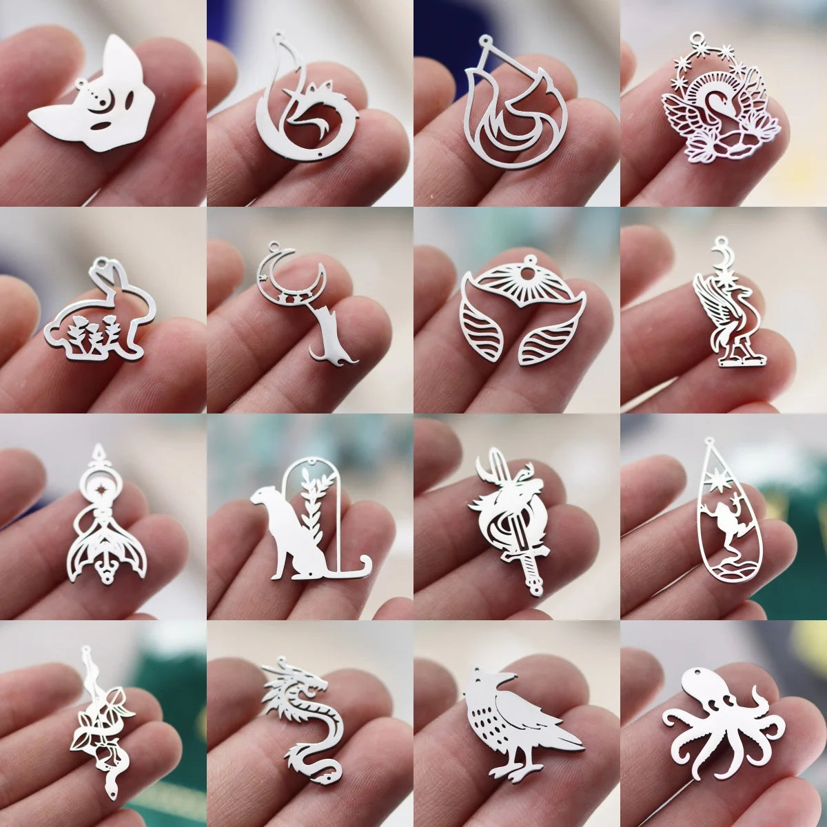 Lot 3 Breloques Animaux Acier Titane DIY – Renard, Lapin, Chat, Cygne, Dragon, Serpent & Plus | Pendentifs Bijoux Fait Main Bracelet & Collier