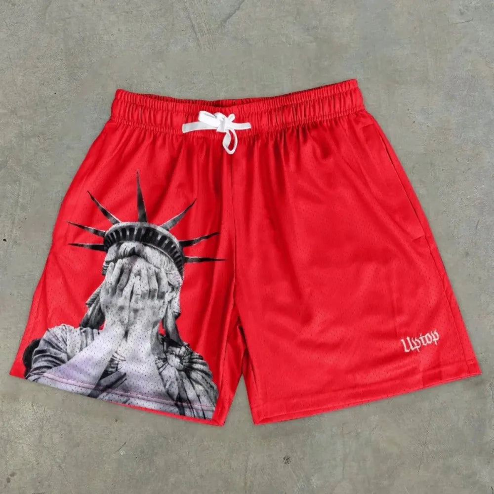 Short Homme Imprimé Statue de la Liberté Style Américain Européen Respirant Cordon Ajustable Casual Outdoor Été Confortable Léger – Short Casual Premium Americana | Mode Homme Été Premium