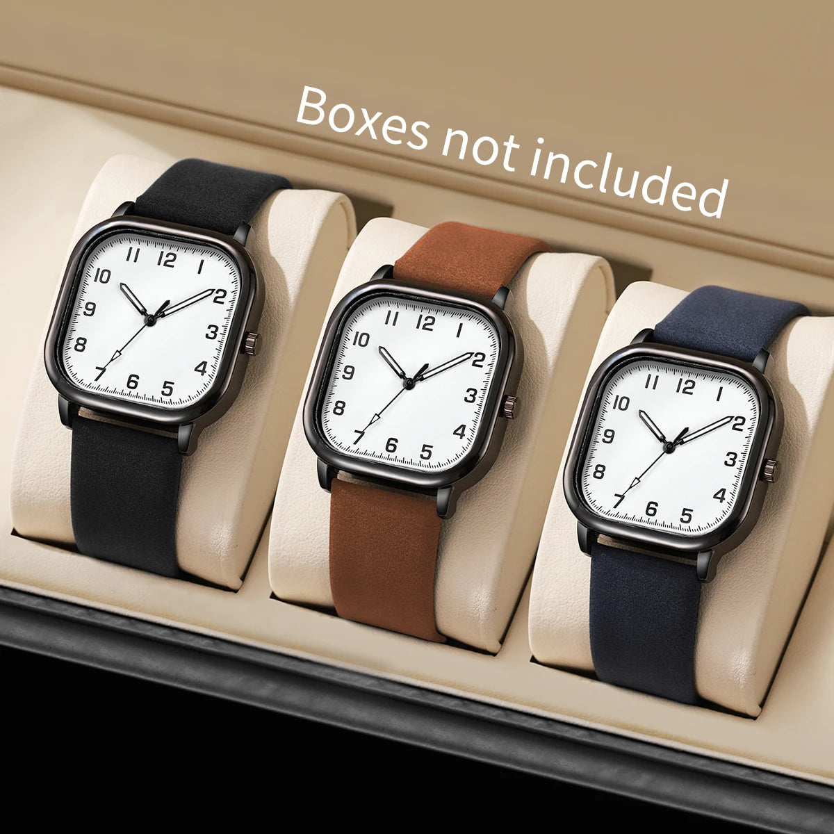 Lot 3 Montres Homme Business Quartz Cadran Carré Chiffres Arabes Bracelet Cuir – Fashion Casual