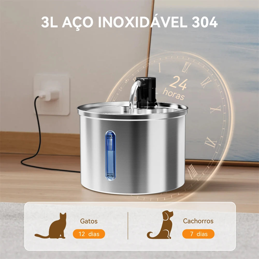 Newpet Fontaine à Eau Chat & Chien 3L – Inox Automatique Ultra Silencieuse | Distributeur avec Filtre