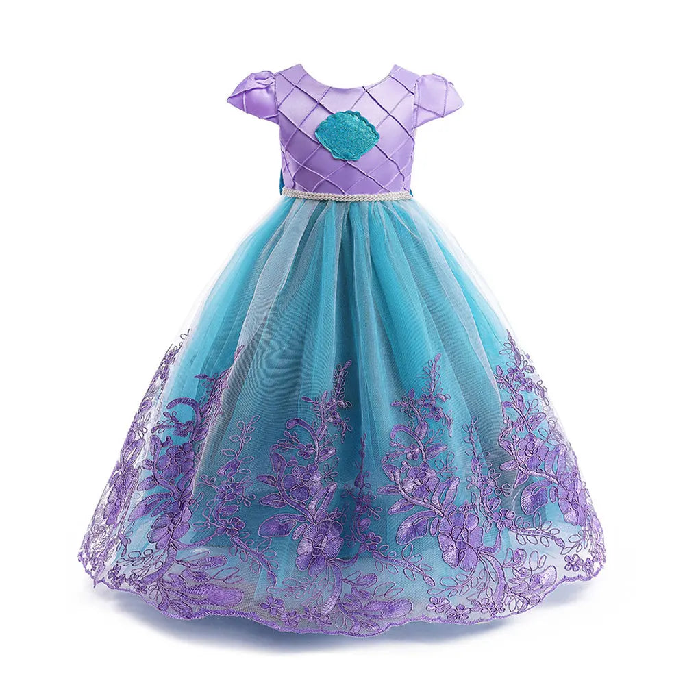 Déguisement Princesse Petite Sirène Fille – Robe de Bal Lumineuse Broderie Carnaval Ariel
