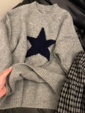 Pull Femme Tricot Col Rond Doux Ample Imprimé Smiley – Sweat Cozy Style College | Automne Hiver