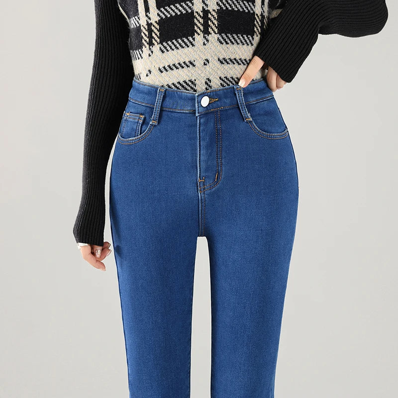 Jean Thermique Femme Hiver Polaire Chaud – Skinny Crayon Stretch Velours | Style Coréen Slim Fit