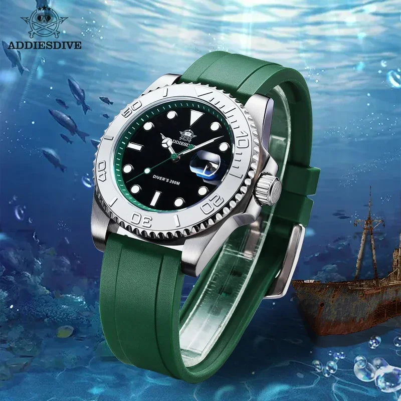 Montre Homme ADDIESDIVE AD2040 Quartz Plongée 41mm – Super Lumineuse 200M Caoutchouc Calendrier
