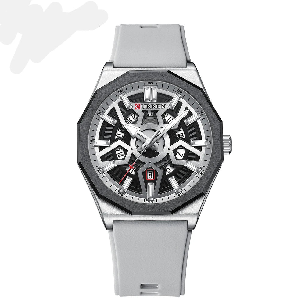Montre Homme CURREN Design Créatif Quartz Silicone Lumineux Date – Fashion Sport Élégant