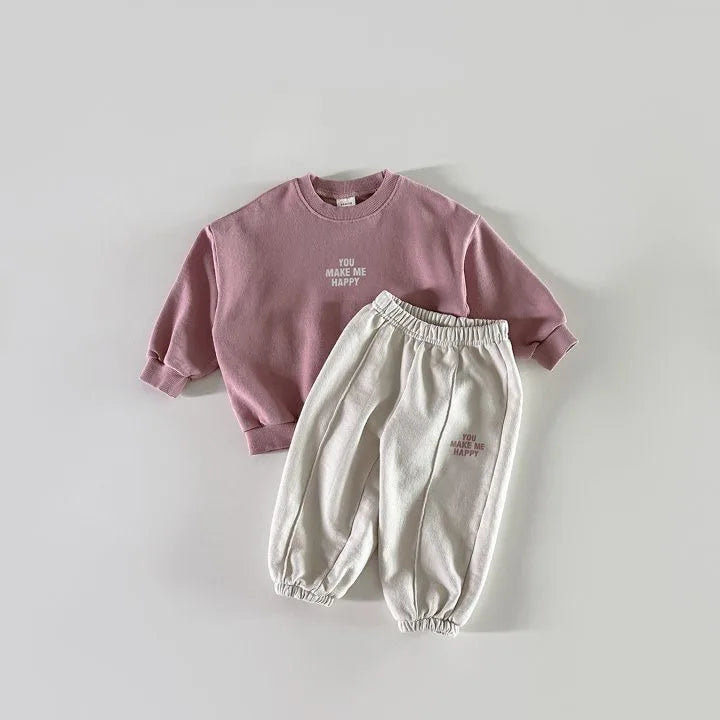 Ensemble 2 Pièces Enfant Pull Manches Longues + Pantalon – Style Coréen Casual Printemps Automne