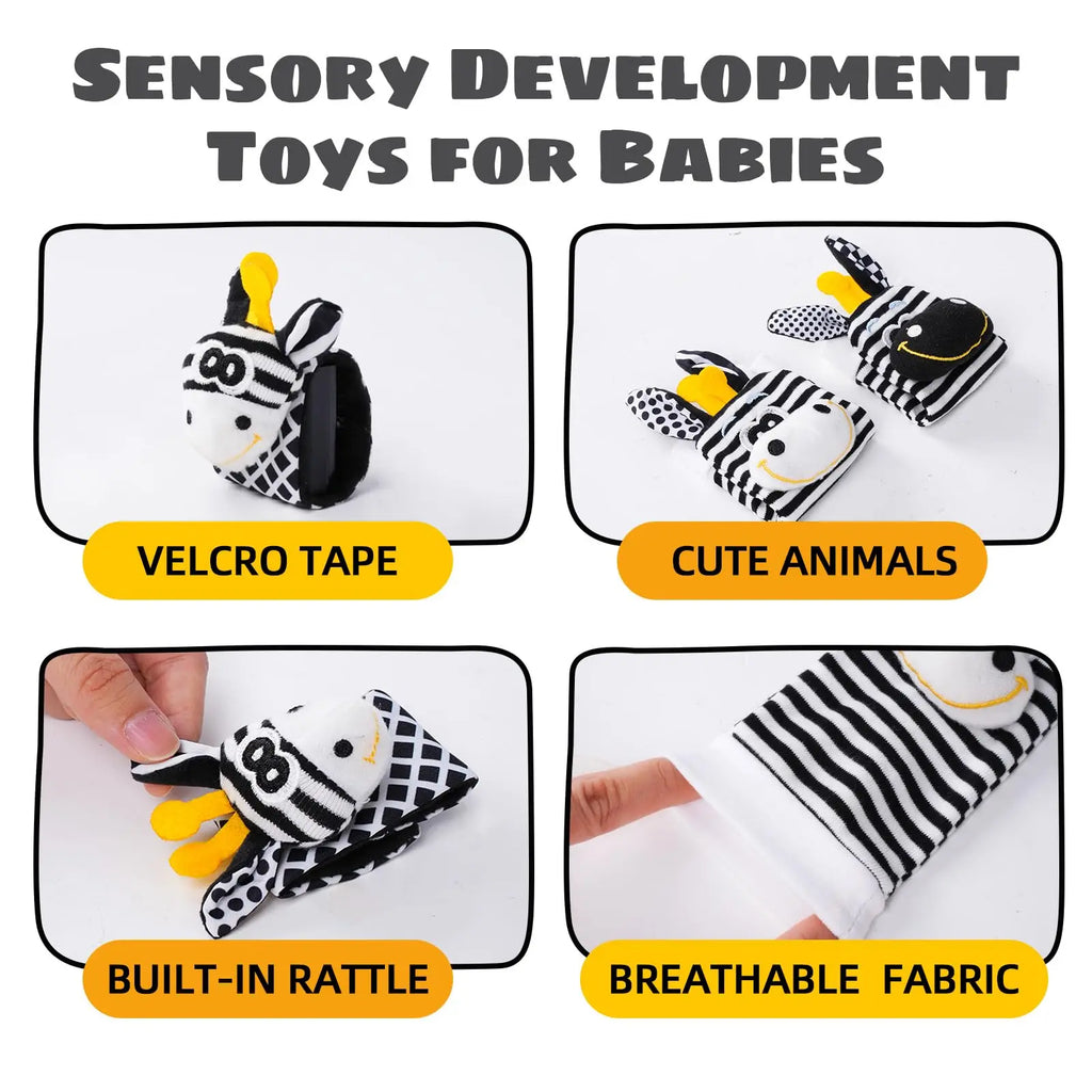 Set Hochet Poignet + Chaussettes Découverte Pieds Bébé – Jouets Éveil Nouveau-Né 0-12 Mois Cadeau Naissance