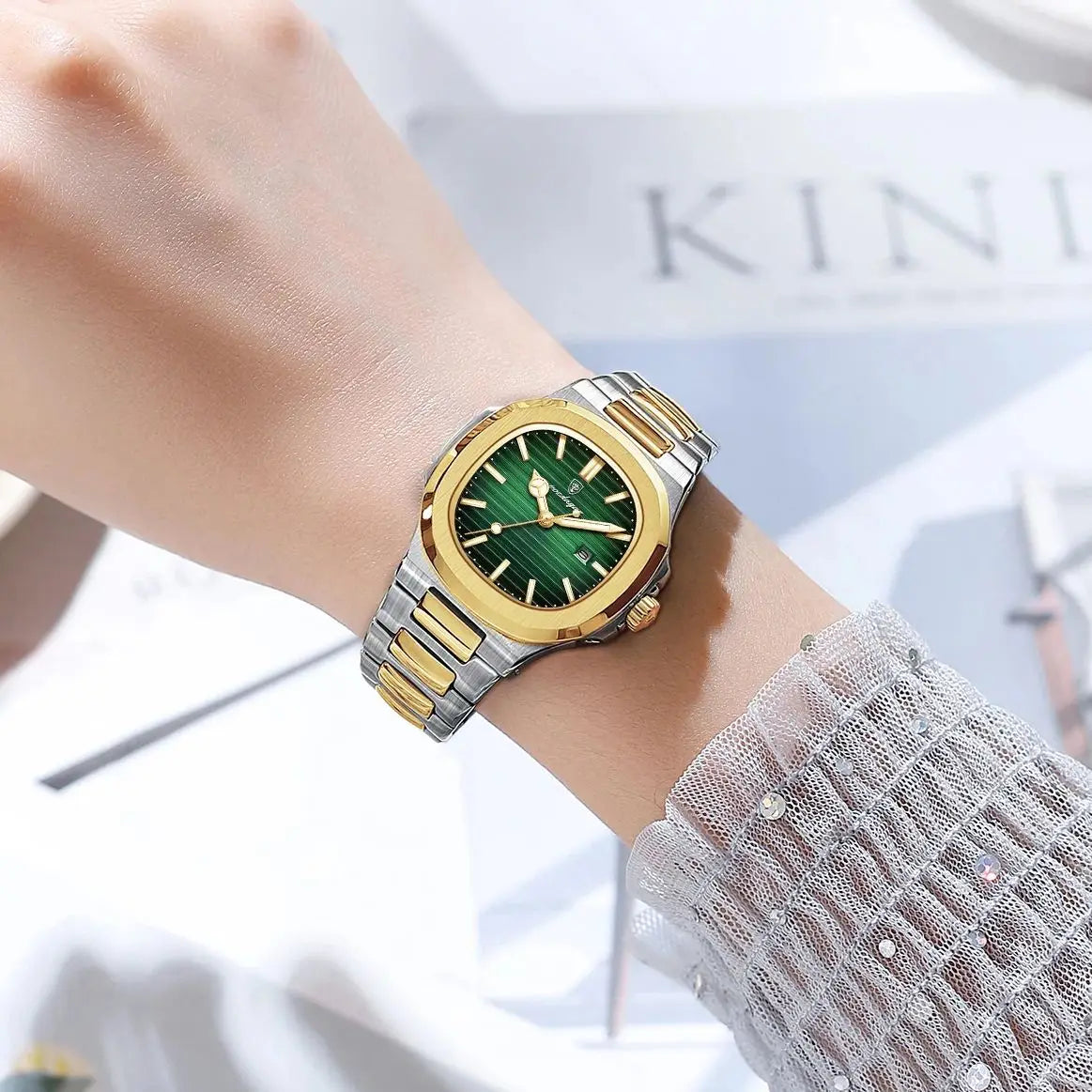 Montre Femme POEDAGAR Carrée Luxe Quartz – Lumineuse Étanche Date Acier Fashion