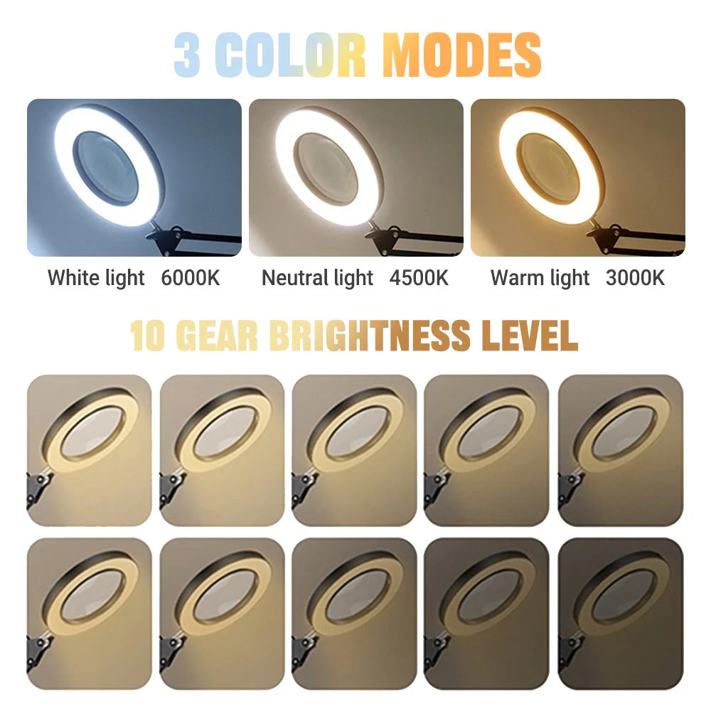 Lampe Loupe LED Professionnelle 72 LEDs – 3 Couleurs, Grossissement 8X/10X, USB | Réparation & Soins Beauté Précision