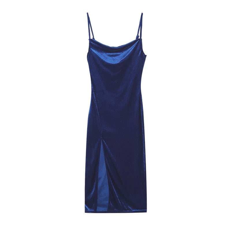 Robe Maxi Velours Sans Manches Fente Sexy - Style Y2K Élégant Soirée & Streetwear Femme