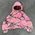 Sweat à Capuche Zippé Unisexe Y2K Rétro Camouflage Rose Branches Imprimé Streetwear Harajuku Boxy Casual – Hoodie Tendance Oversize | Mode Unisexe