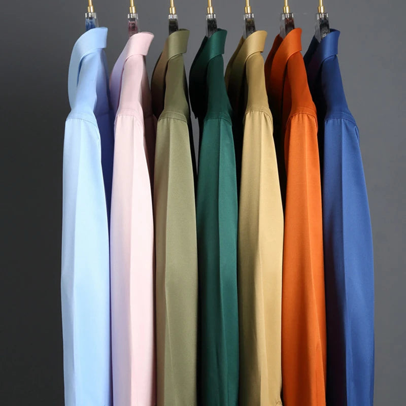 Chemise Homme Manches Longues Infroissable – Couleur Unie Casual Business Anti-Plis