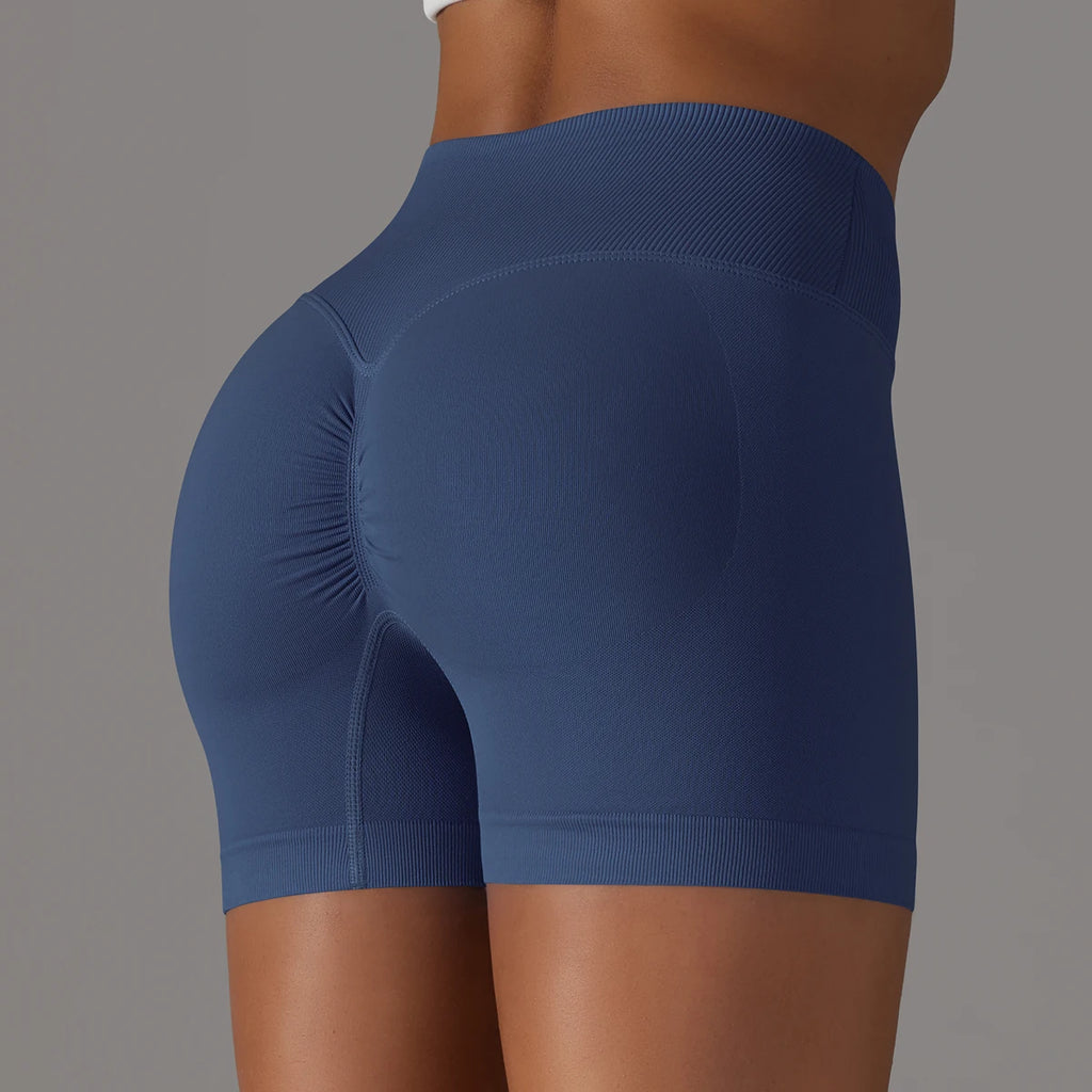Short Yoga Femme Taille Haute Croisée Gainant Fessier Gym Running Fitness – Short Sport Sculptant Élastique | Mode Athleisure