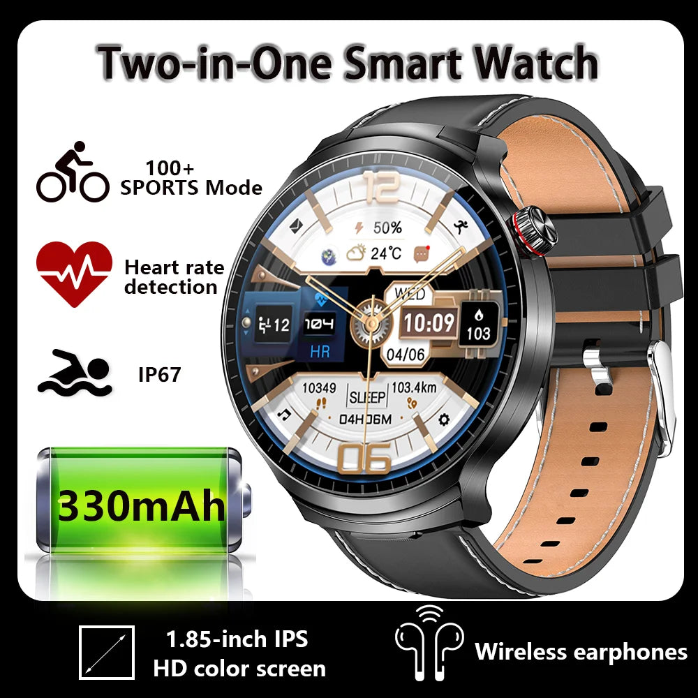 Smartwatch 2-en-1 + Écouteurs TWS Bluetooth – Écran HD 1.85" IP67 Étanche | 100+ Sports | Appels & Suivi Fitness