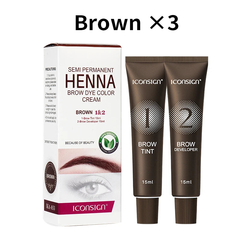 Teinture Sourcils & Cils Henné Semi-Permanente – 15 Min Action Rapide | Crème Tattoo Brow Professionnel