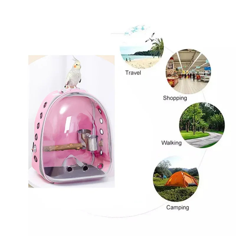 Sac Transport Perroquet & Oiseaux Backpack Acrylique – Perchoir, Mangeoire, Cage Portable | Perruche, Cocatièl & Lapin