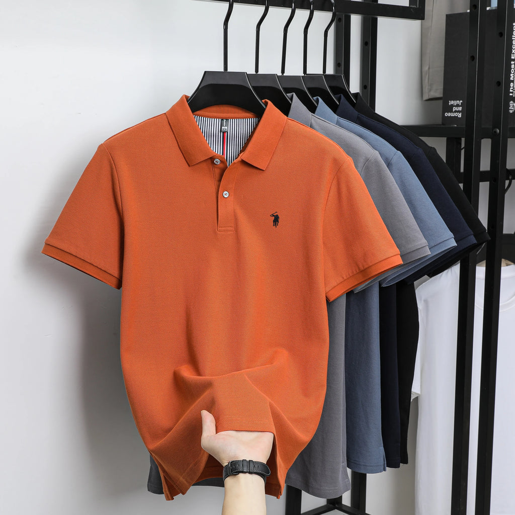 Polo Homme 100% Coton Pur Broderie 3D Manches Courtes Été Fashion Confortable Élégant | Polo Coton Broderie 3D Premium