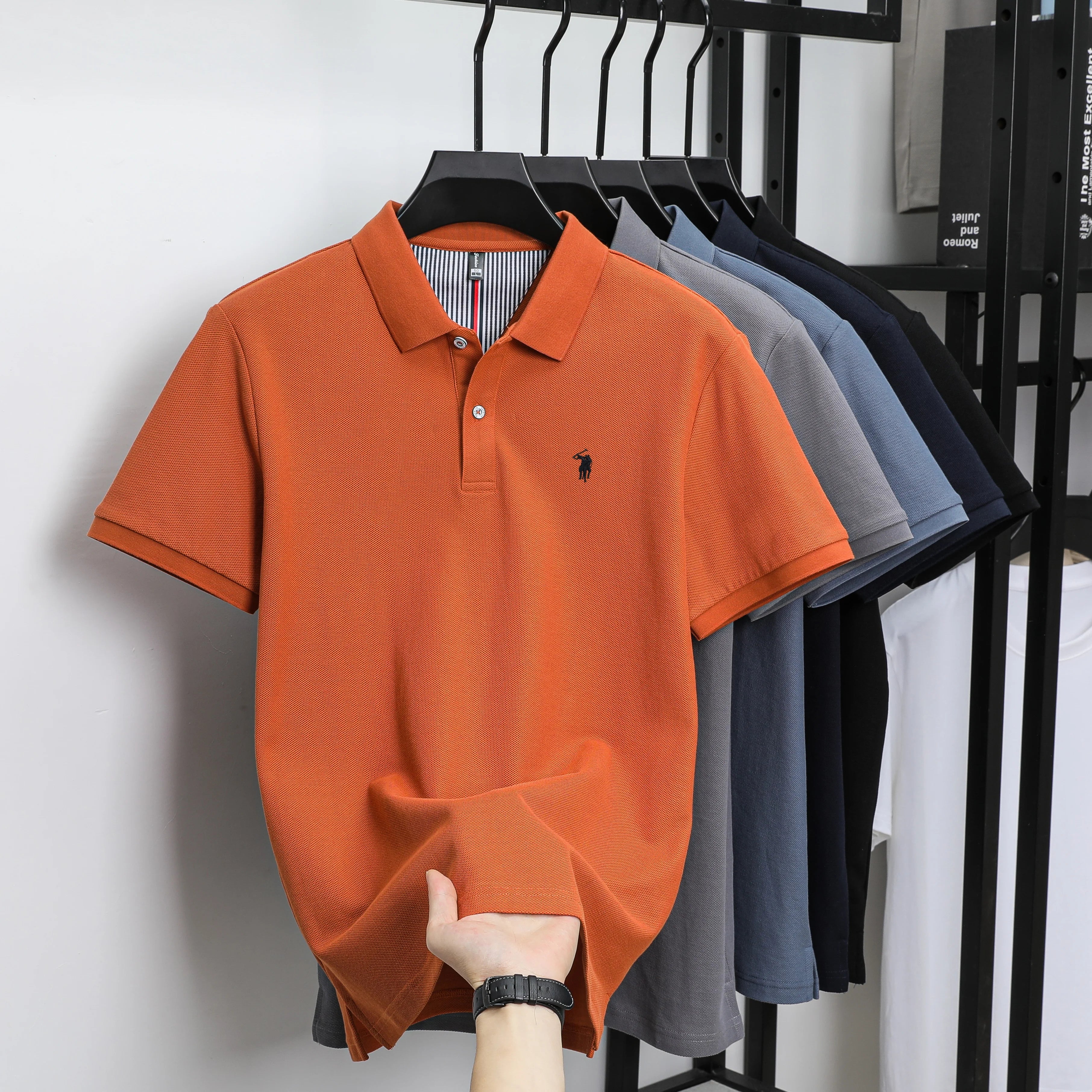 Polo Homme 100% Coton Pur Broderie 3D Manches Courtes Été Fashion Confortable Élégant | Polo Coton Broderie 3D Premium