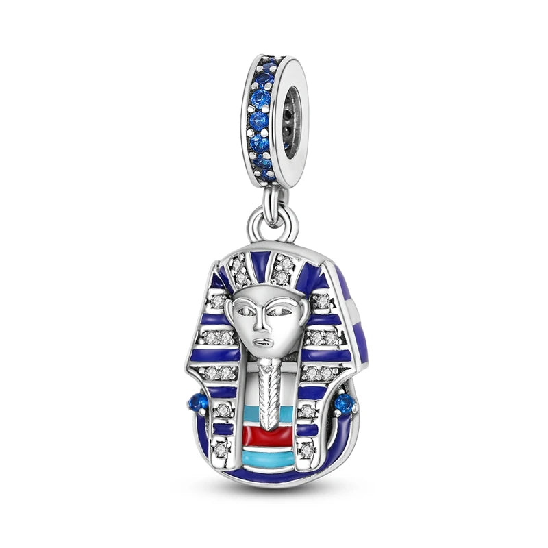 Charm Argent 925 Bleu Rotatif – Œil Démon, Main, Lune & Ciel Étoilé | Perle Pendentif Bracelet Femme | Bijou Spirituel & Mystique