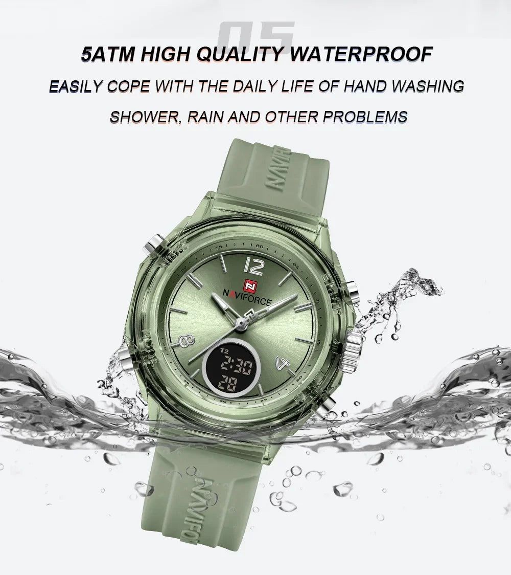 Montre Femme NAVIFORCE NF7109 Quartz Double Affichage – Silicone Lumineuse Étanche Fashion