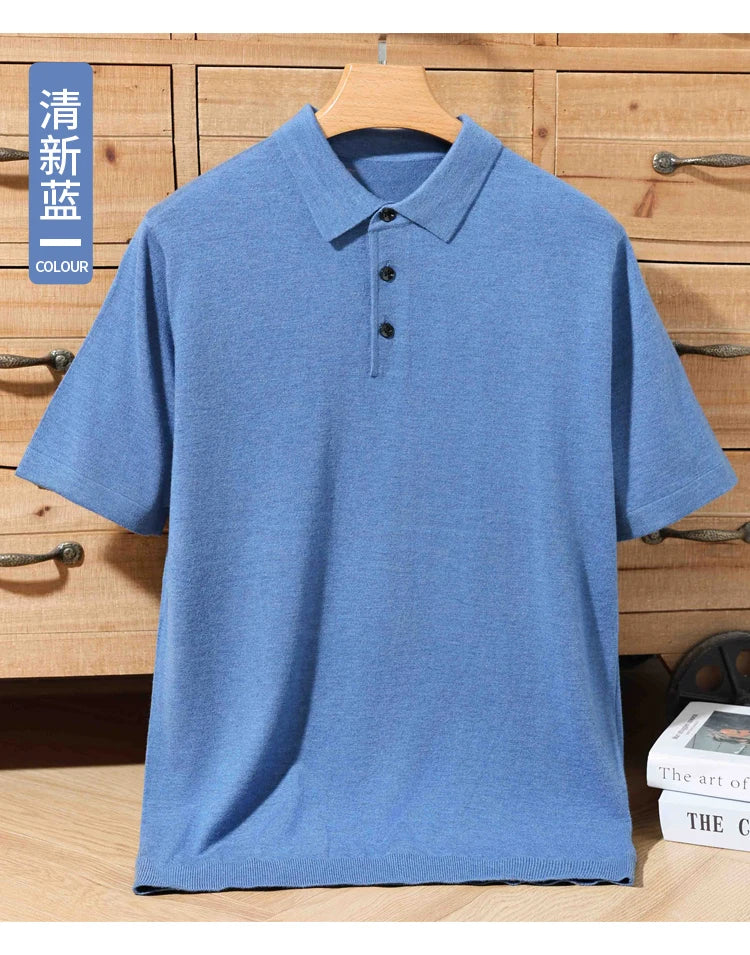 Herren-Polo-Pullover aus 100 % Merinowolle – Lapierre-Kragen Kurzarm Locker gestrickt Sommer Übergröße | Premium Herrenmode