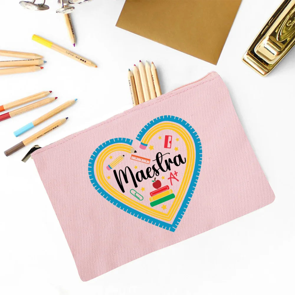 Trousse Maquillage Maestra Imprimé Coeur Espagnol – Organisateur Voyage & Crayon | Cadeau Enseignante