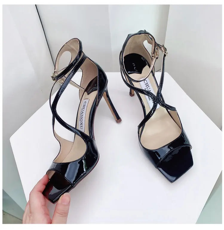 Sandales Gladiateur Sequins Luxe Femme 2025 – Bout Carré Hollow Talon Haut Designer