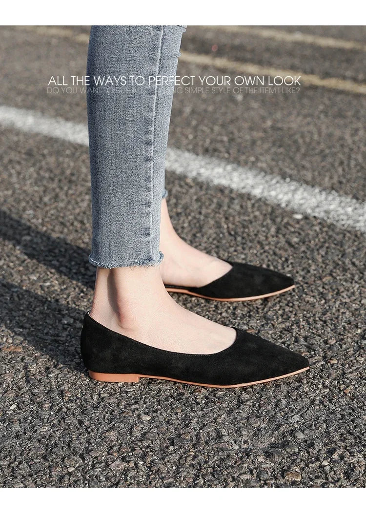 Ballerines Bout Pointu Flock Slip-on 2025 – Talon Plat Couleur Unie Tailles 31 à 46