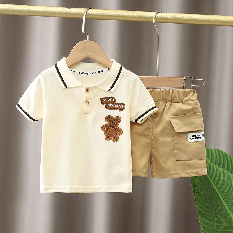 Ensemble 2 Pièces Garçon Été T-Shirt + Short Coton – Tenue Fashion Casual Enfant Manches Courtes